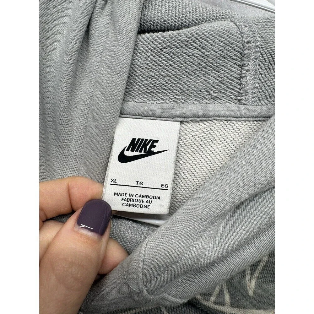 Nike Hoodie Boys XL Gray All Over Print AOP Zip Pocket Pullover Sweatshirt